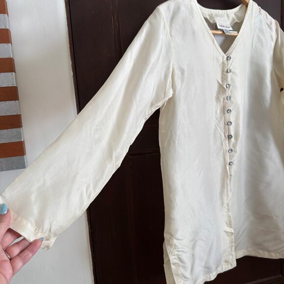 90s Vintage CHRISTINA | Cream Lightweight Silk Taffeta Tunic Top Extra Small - Picture 5 of 6